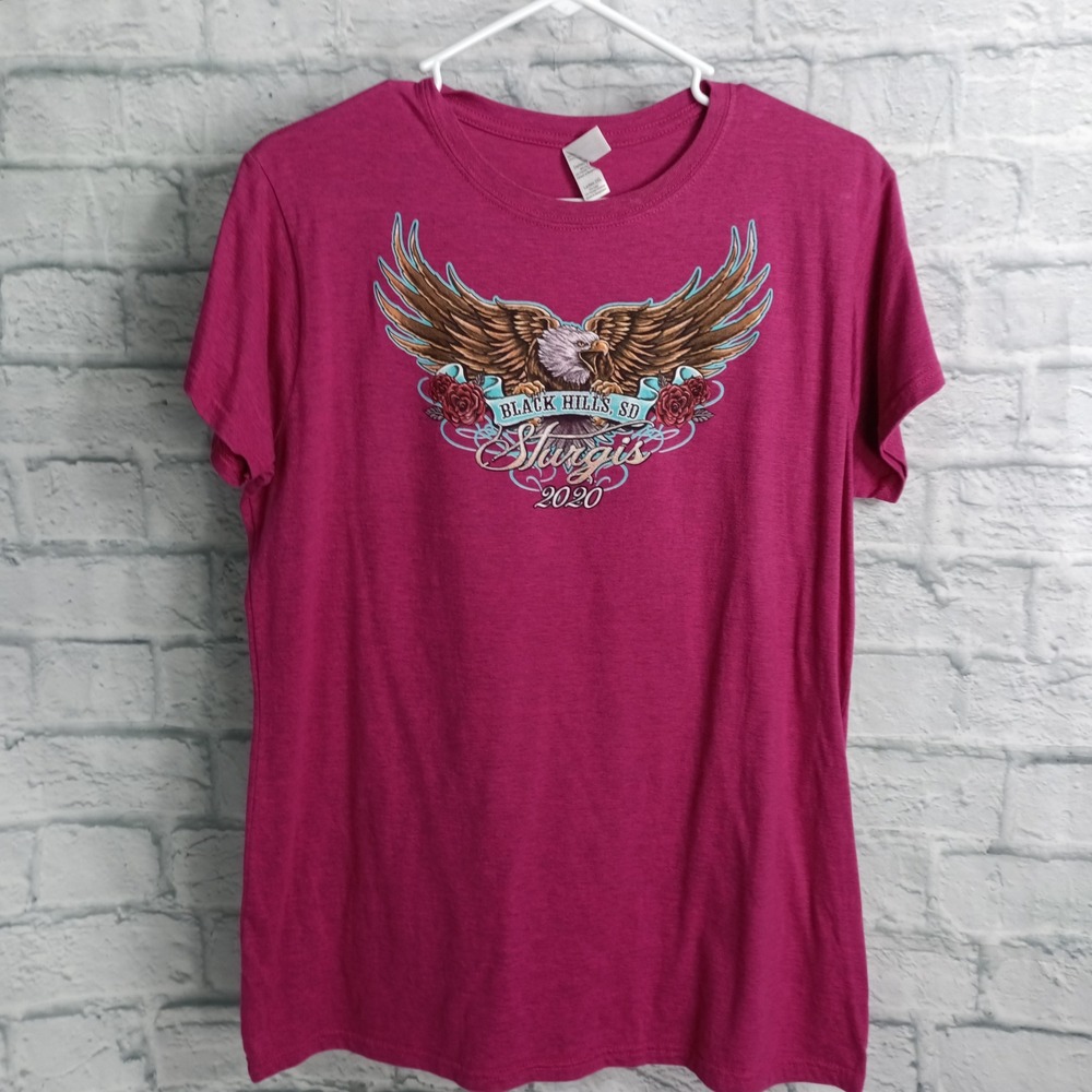 Gildan Softstyle Sturgis 2020 Motorcycle Rally Eagle Graphic T-Shirt Pink 2XL